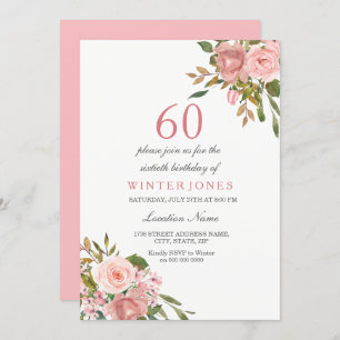Rosa Rose Gold Blume 60. Geburtstagsparty Einladun Einladung