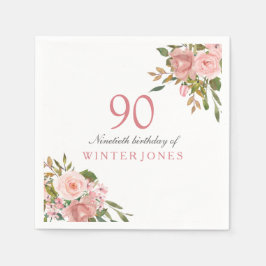 Rosa Rose Gold Blume 90. Geburtstagsparty Napkins Serviette