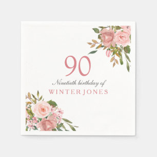Rosa Rose Gold Blume 90. Geburtstagsparty Napkins Serviette