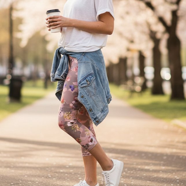 Rosa Rose Gold Blume Army Camouflage Camouflage Capri Leggings (Von Creator hochgeladen)