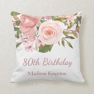 Rosa Rose Gold Blume Frauen 80. Geburtstagsgeschen Kissen