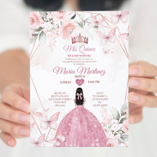 Rosa Rose Gold Blumenprinzessin Mis Quince Einladung