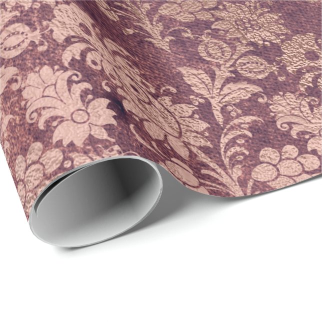 Rosa Rose Gold Blumenpulver Bläschen Burgundy Blus Geschenkpapier (Rolleneckpunkt)