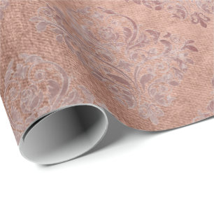 Rosa Rose Gold Blumenpulver Einmalige Damaske Geschenkpapier