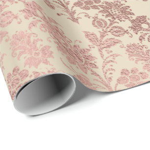 Rosa Rose Gold Blumenpulver Elfenbeinlinen Geschenkpapier