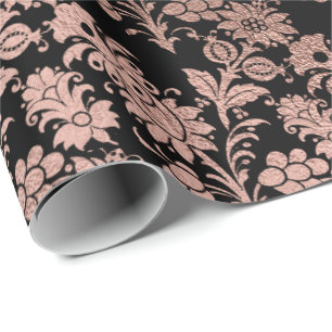 Rosa Rose Gold Blumenpulver Schwarzes Metallisches Geschenkpapier