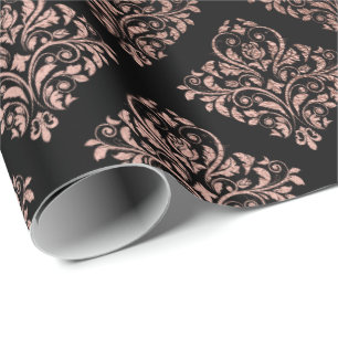 Rosa Rose Gold Blush Damask Bläserndes Ornament Sc Geschenkpapier