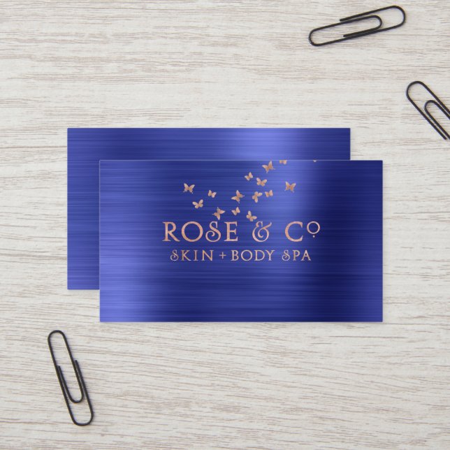 Rosa Rose Gold Blush Emerald Cobalt 2 Schmetterlin Visitenkarte (Vorderseite/Rückseite Beispiel)