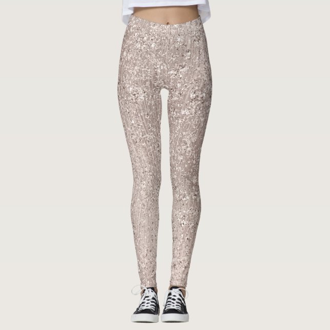 Rosa Rose Gold Blush Glitzer Ivory Titanium Glam Leggings (Vorderseite)