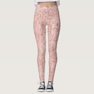 Rosa Rose Gold Blush Glitzer Shiny Glass Metallic Leggings