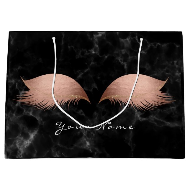 Rosa Rose Gold Blush Marmor Lashes Schwarz Große Geschenktüte (Vorderseite)
