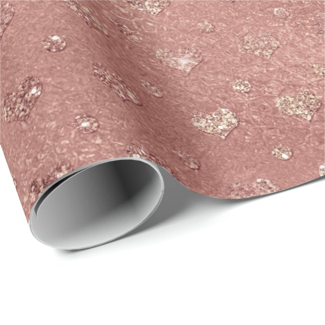 Rosa Rose Gold Blush Peach Pulver Glasherzen Geschenkpapier (Rolleneckpunkt)