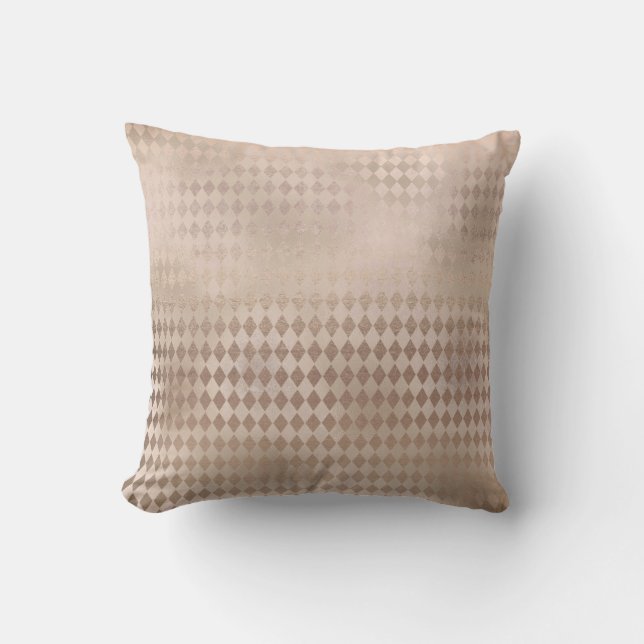 Rosa Rose Gold Blush Powde Grungy Diamond Geometri Kissen (Vorderseite)