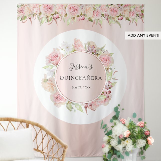 Rosa, Rose Gold, Blush Quinceñera Foto Hintergrund Wandteppich (Von Creator hochgeladen)