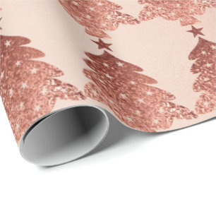 Rosa Rose Gold Blush Skinny Weihnachtsbaum Sterne Geschenkpapier