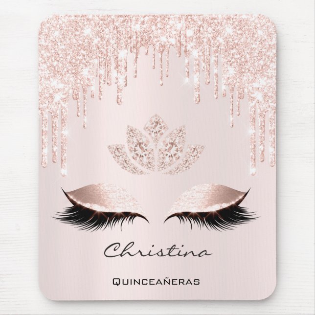 Rosa Rose Gold Blush Tropfen Funkelnd Lotus Name R Mousepad (Vorne)
