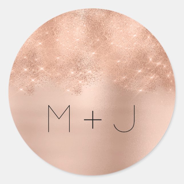Rosa Rose Gold Blush Wedding Minimal Monogram Runder Aufkleber (Vorderseite)