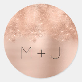 Rosa Rose Gold Blush Wedding Minimal Monogram Runder Aufkleber