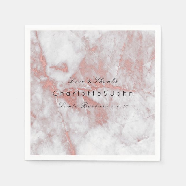 Rosa Rose Gold Blush Weiß graues Marmor Party Serviette (Vorderseite)