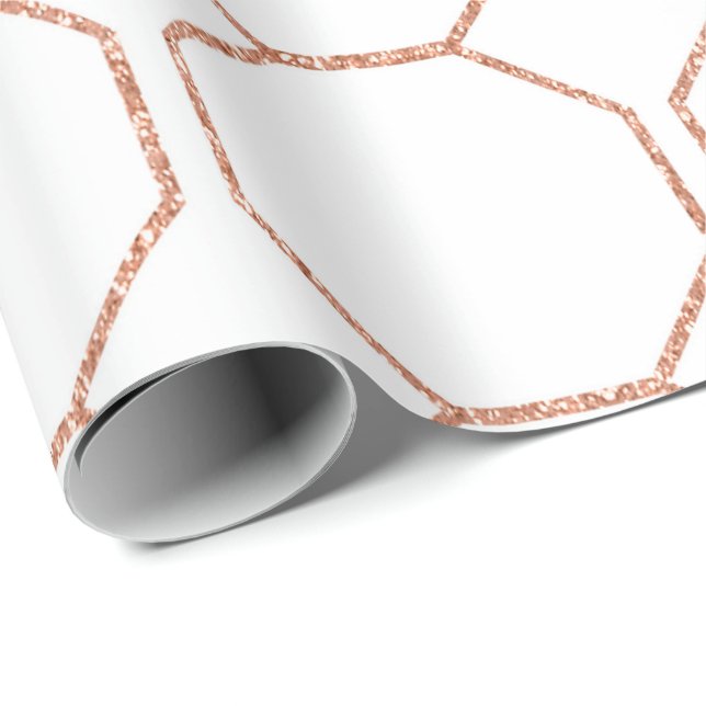 Rosa Rose Gold Blush Weiße Geometrie Hexagon VIP Geschenkpapier (Rolleneckpunkt)
