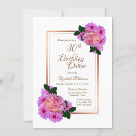 Rosa Rose Gold Border 30. Geburtstag Abendessen Einladung