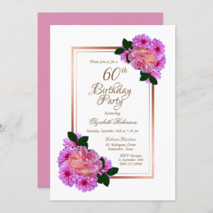 Rosa Rose Gold Border 60. Geburtstagsparty Einladung
