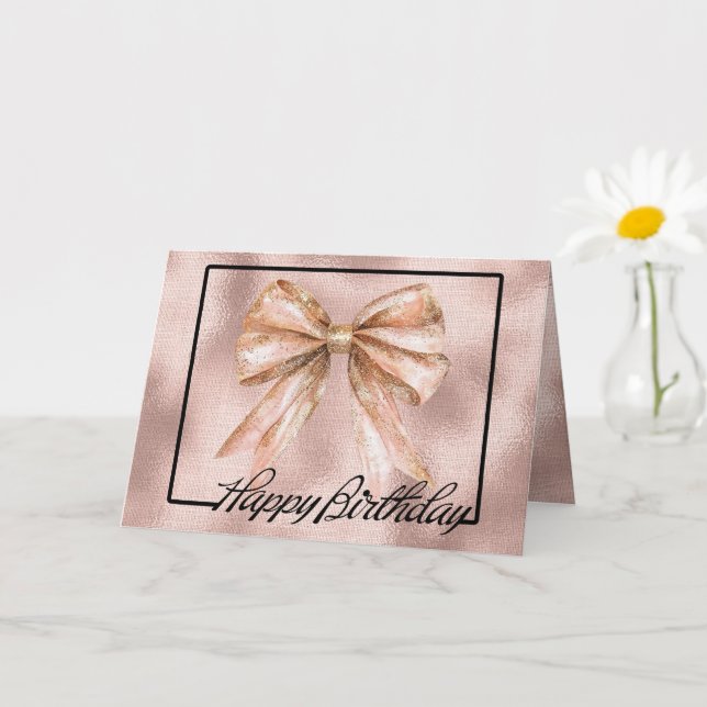 Rosa Rose Gold Bow Geburtstag Karte (Kleine Pflanze)
