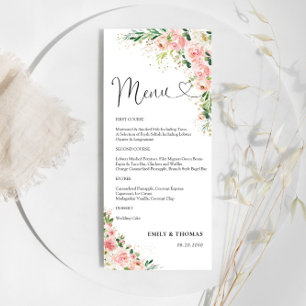 Rosa Rose Gold Brautparty Menü Menükarte