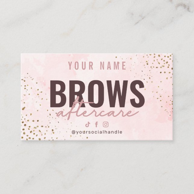 Rosa Rose Gold Brows Aftercare Card Visitenkarte (Vorderseite)