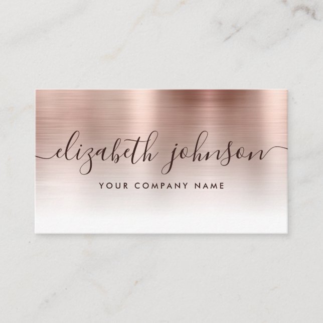 Rosa Rose Gold Brushed Metal Stilvolle Schrift Visitenkarte (Vorderseite)