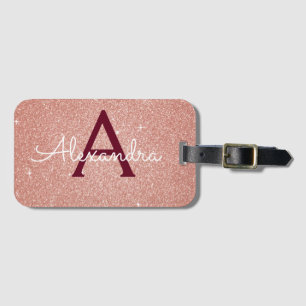 Rosa Rose Gold Burgund Sparkus Glitzer Monogramm Gepäckanhänger