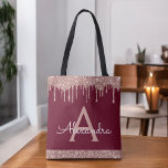 Rosa Rose Gold Burgundy Glitzer Elegantes Monogram<br><div class="desc">Rosa Rose Gold und Burgund Marsala Imitats Sparkle und Dripping Glitzer Elegant Monogram Book Bag. Diese Büchertasche kann auf Ihren Vor- und Vornamen angepasst werden und als Geschenk für Weihnachten,  Geburtstag,  Brautparty oder Hochzeit.</div>