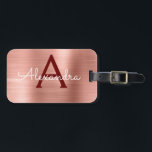 Rosa Rose Gold Burgundy Metallic Monogram Name Gepäckanhänger<br><div class="desc">Rose Gold - Rosa Rosa und Burgund Pinsel für Metallfolien Monogramm Name und erste Gepäckmarke. Dieses Imitat aus Edelstahl ist perfekt geeignet für den Rücken in die Schule,  die Arbeit oder das Reisen.</div>