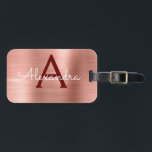 Rosa Rose Gold Burgundy Metallic Monogram Name Gepäckanhänger<br><div class="desc">Rose Gold - Rosa Rosa und Burgund Pinsel für Metallfolien Monogramm Name und erste Gepäckmarke. Dieses Imitat aus Edelstahl ist perfekt geeignet für den Rücken in die Schule,  die Arbeit oder das Reisen.</div>