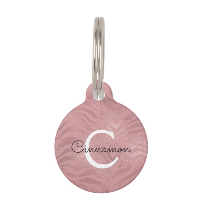 Rosa Rose Gold Cheetah Print Monogram Name Haustiermarke (Vorderseite)