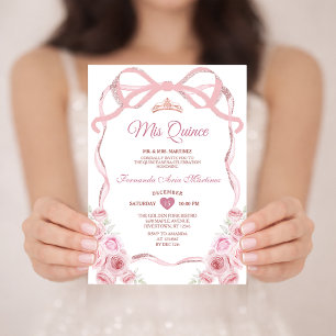 Rosa Rose Gold Crown Blumenstrauß Ribbon Mis Quinc Einladung