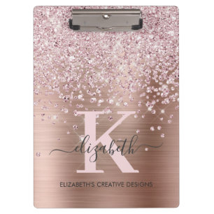 Rosa Rose Gold Diamant Glitzer Mit Monogramm Klemmbrett