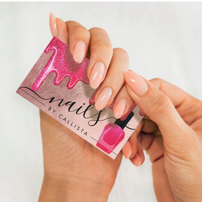 Rosa Rose Gold Dicker Glitzer Tropfen Polnische Nä Visitenkarte (Von Creator hochgeladen)