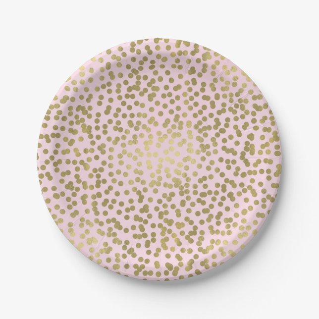 Rosa Rose & Gold Dots Confetti Elegantes Glam Pappteller (Vorderseite)