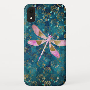 Rosa Rose Gold Dragonfly auf Türkis Blaues Fossil Case-Mate iPhone Hülle