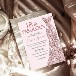 Rosa Rose Gold Dress Girls 18. Geburtstagsparty Einladung