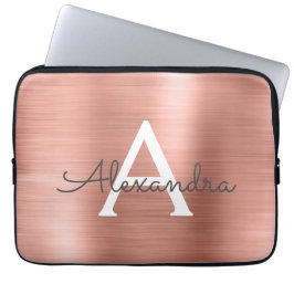 Rosa Rose Gold Edelstahl Monogramm Laptopschutzhülle