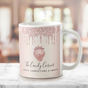 Rosa Rose Gold Erdbeere Confection Glitzer Tropfen Kaffeetasse