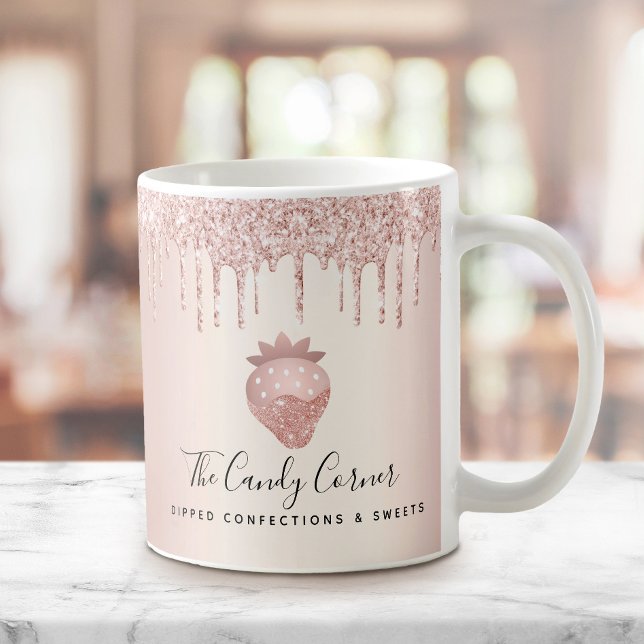 Rosa Rose Gold Erdbeere Confection Glitzer Tropfen Kaffeetasse (Von Creator hochgeladen)