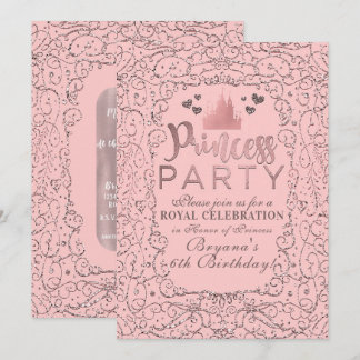 Rosa Rose Gold Filigree PRINCESS PARTY Geburtstag Einladung