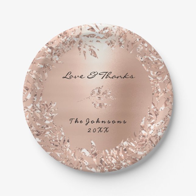 Rosa Rose Gold Floral Glitzer Custom Vielen Dank Pappteller (Vorderseite)