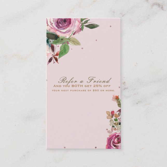 Rosa Rose Gold Floral Moderne Liebe Freunde Empfehlungskarte (Vorderseite)