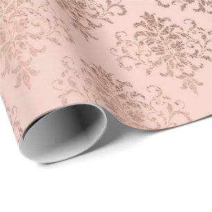 Rosa Rose Gold Floral Royal Damask Skinny Powder1 Geschenkpapier