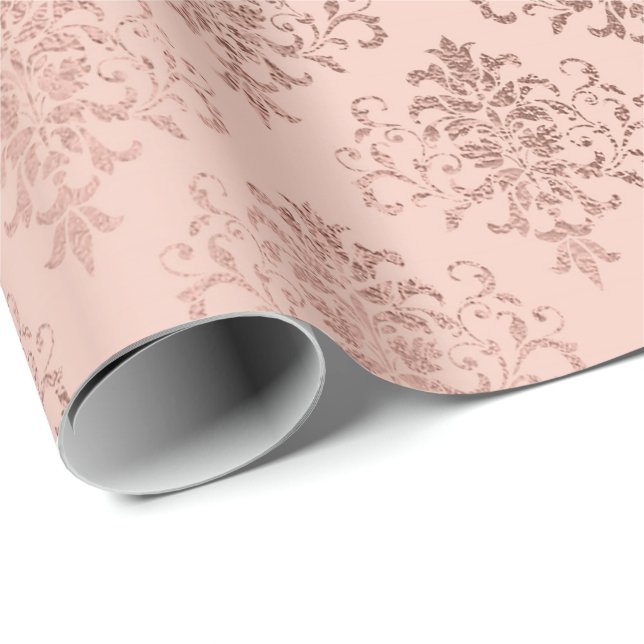 Rosa Rose Gold Floral Royal Damask Skinny Powder1 Geschenkpapier (Rolleneckpunkt)
