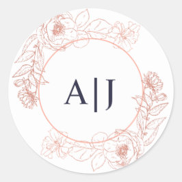 Rosa Rose Gold Floral Wedding Monogram Runder Aufkleber